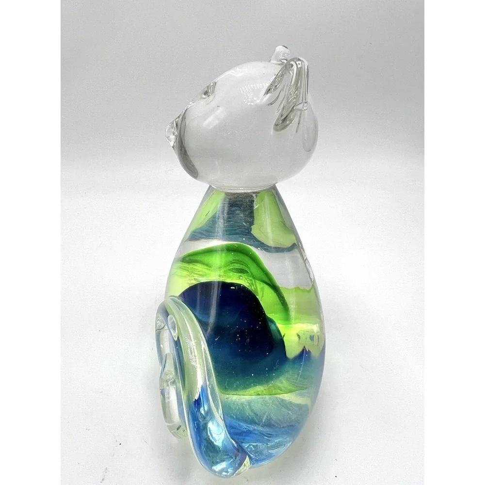 Pier 1 Large Blue and Green Glass Cat Sommerso with a Wonderful Curling Tail
